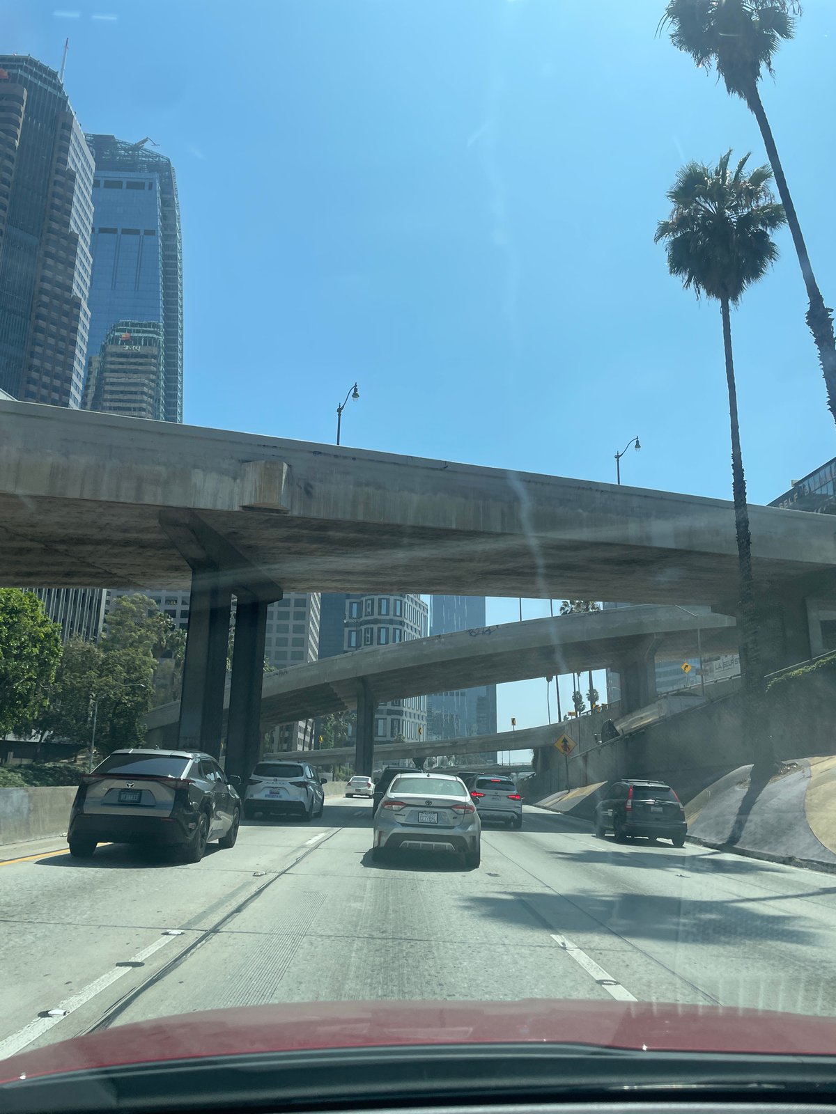 Downtown LA drive documented through multiple vehicle perspectives