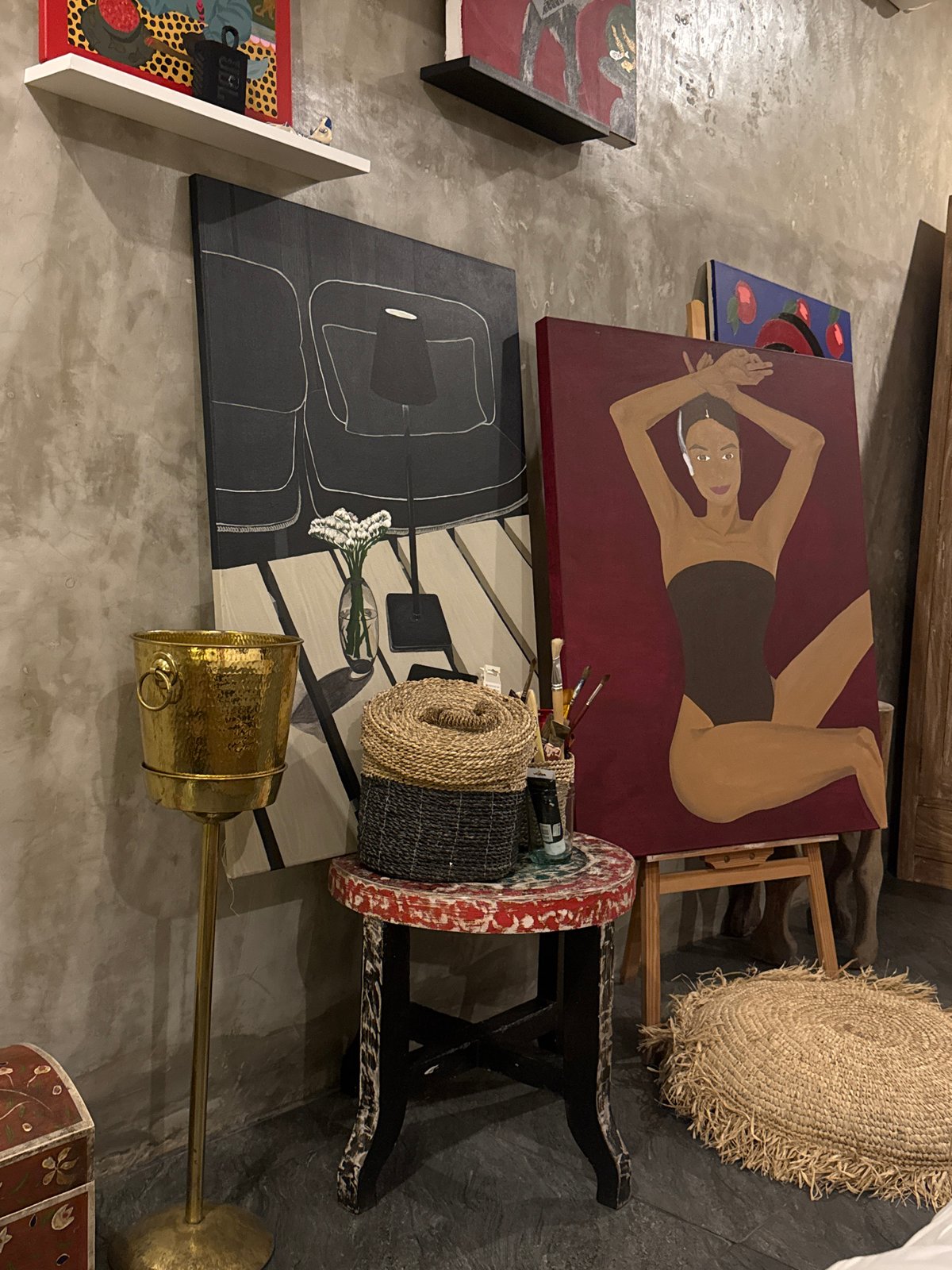 Artist workspace scenes documented in North Kuta studio