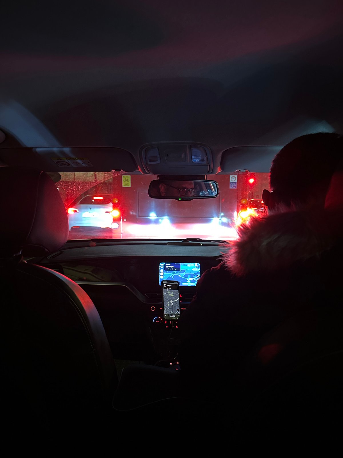 Late-night London skyline views captured during brief nighttime journey