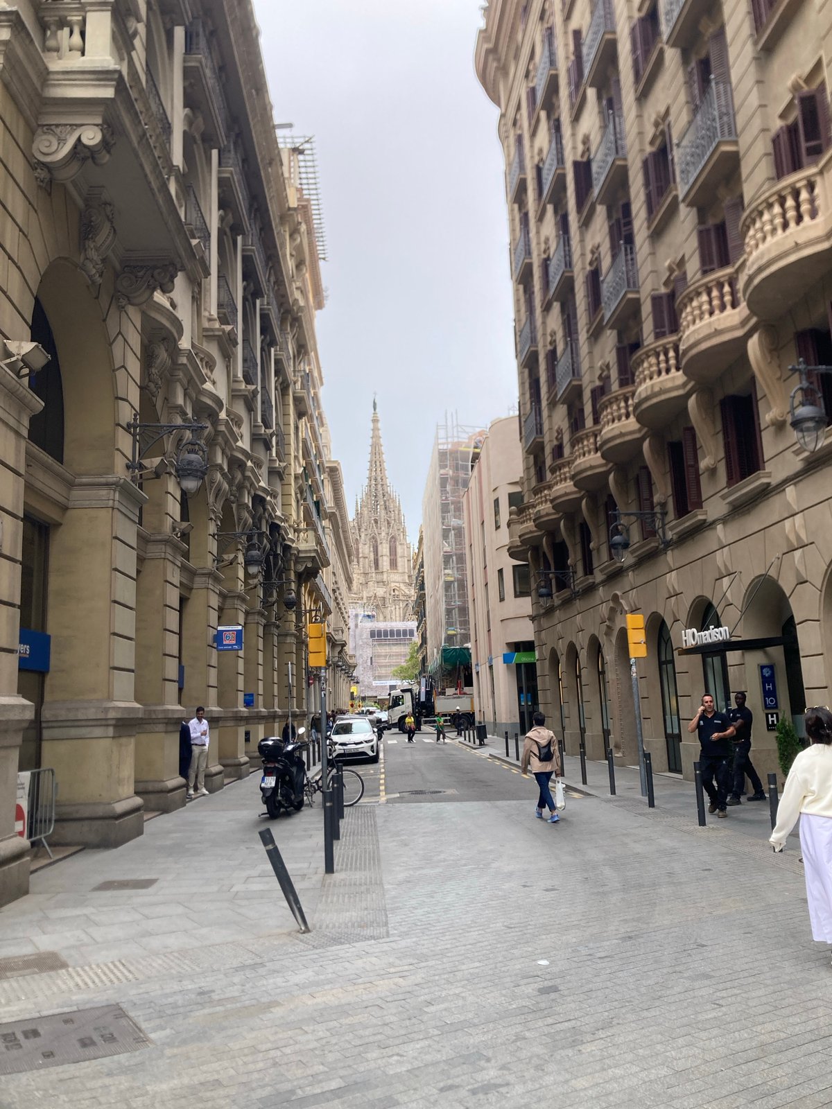 Street performers draw crowds near Barcelona Cathedral Gothic Quarter