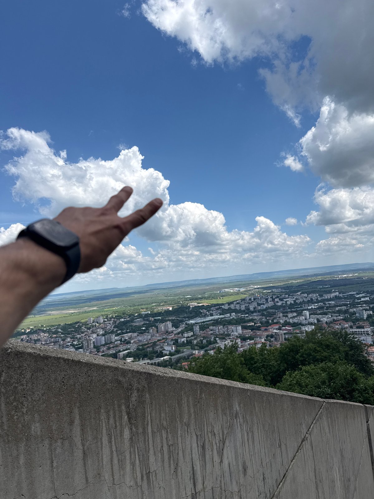 Tourist performs stunts at Bulgaria's 1300 Years Monument in Shumen