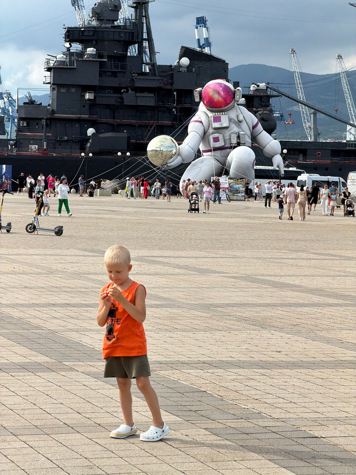 Children play at waterfront plaza in Novorossiysk, Russia