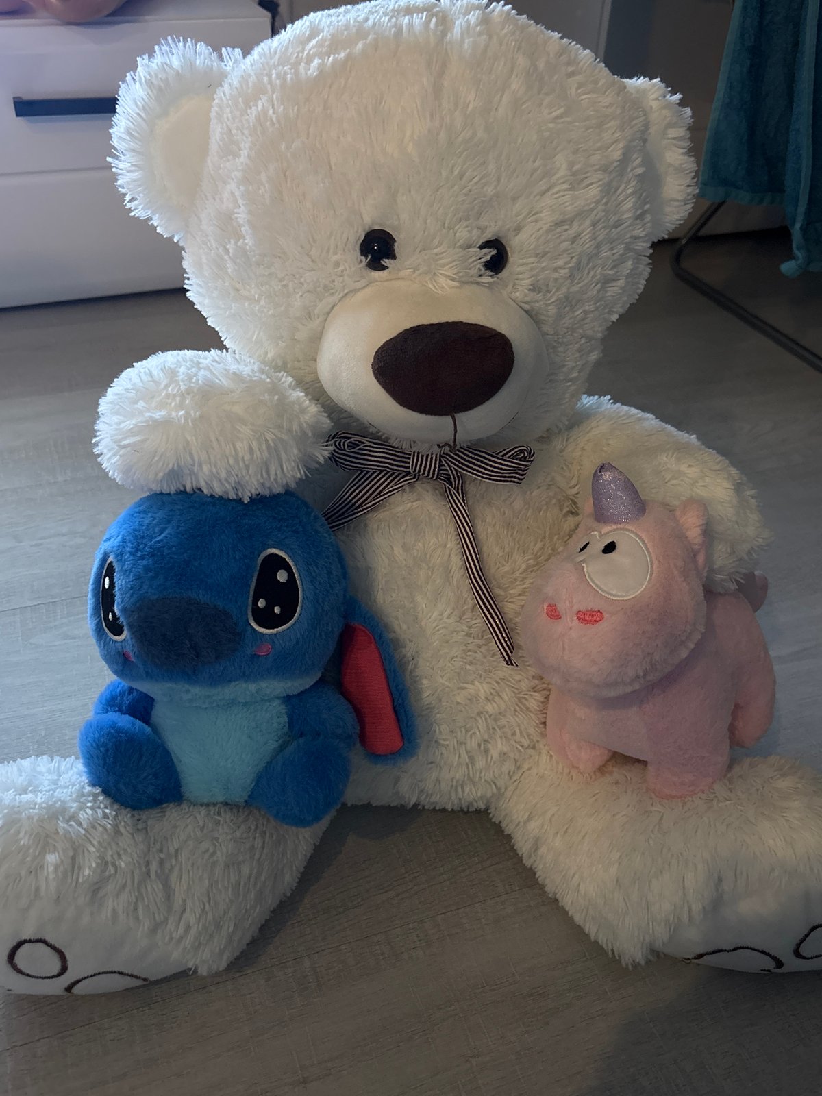 Plush toys arranged in Saint Petersburg home during evening
