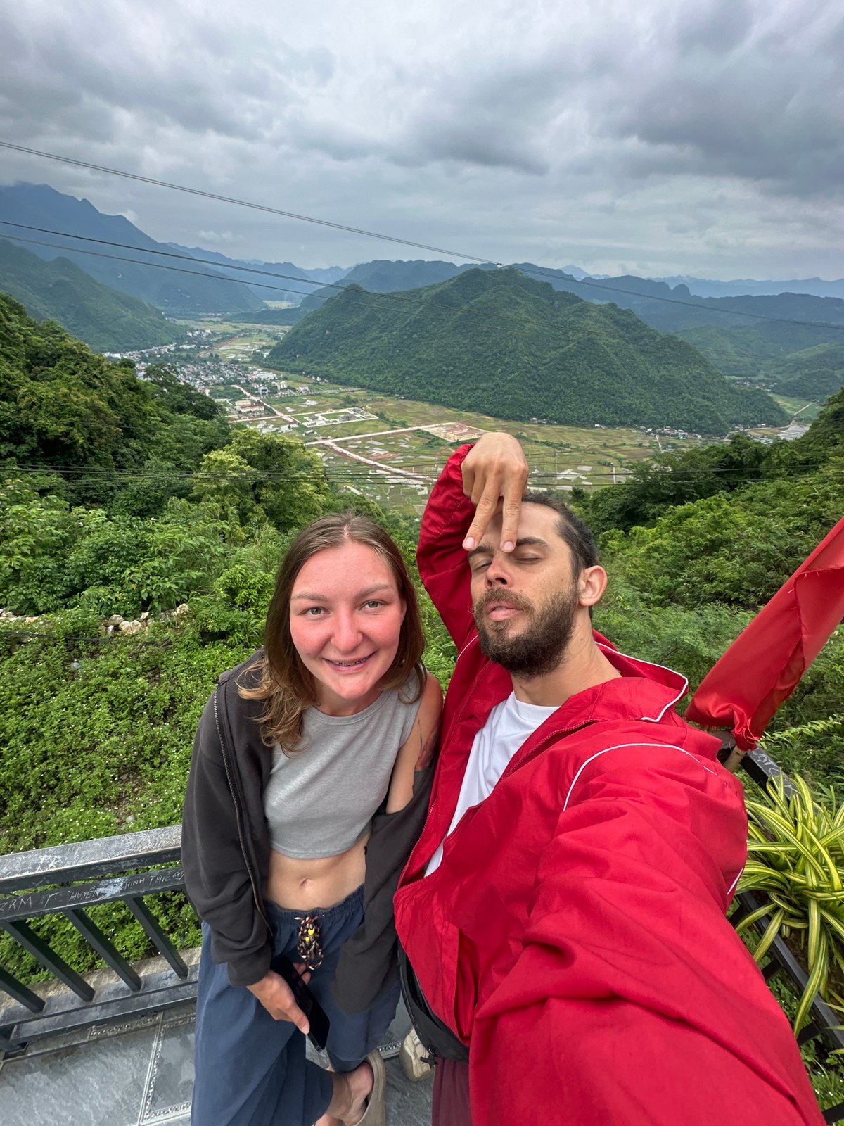 Tourists capture selfies at Mai Chau valley viewpoint Vietnam