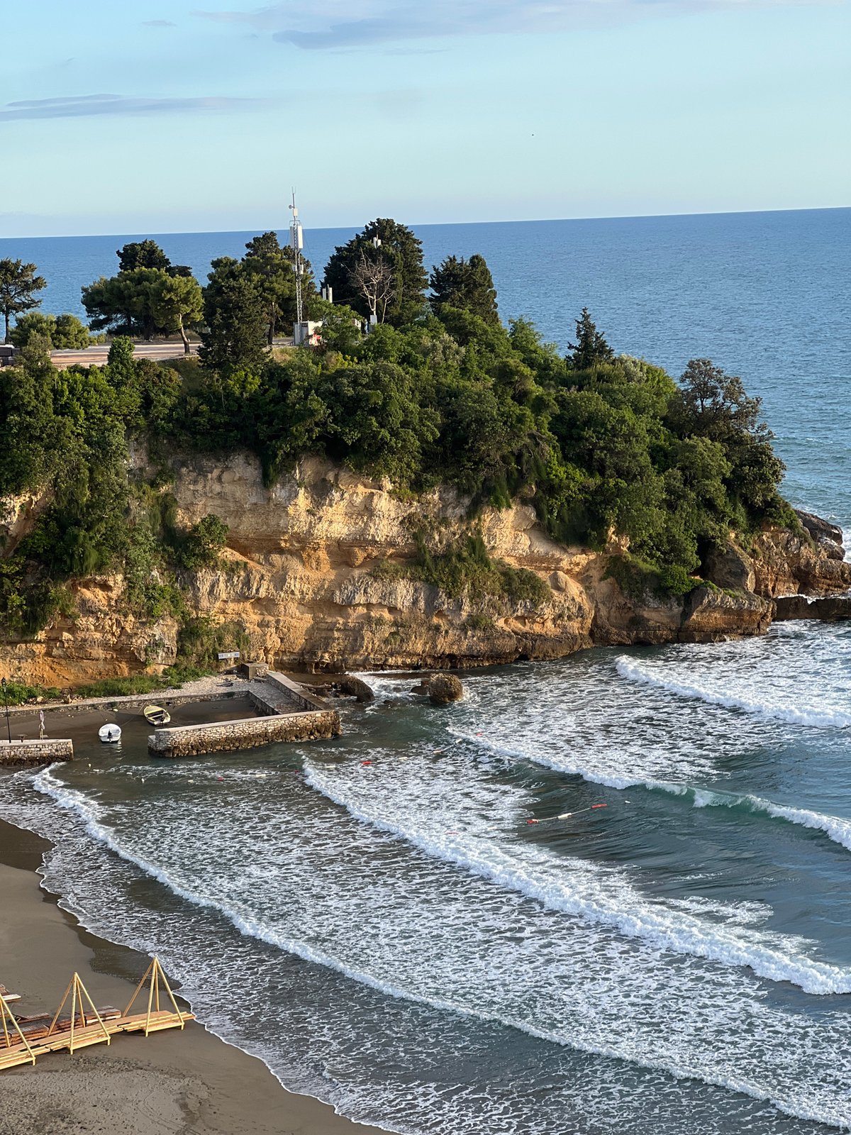 Coastal scenes documented in Ulcinj, Montenegro on sunny afternoon