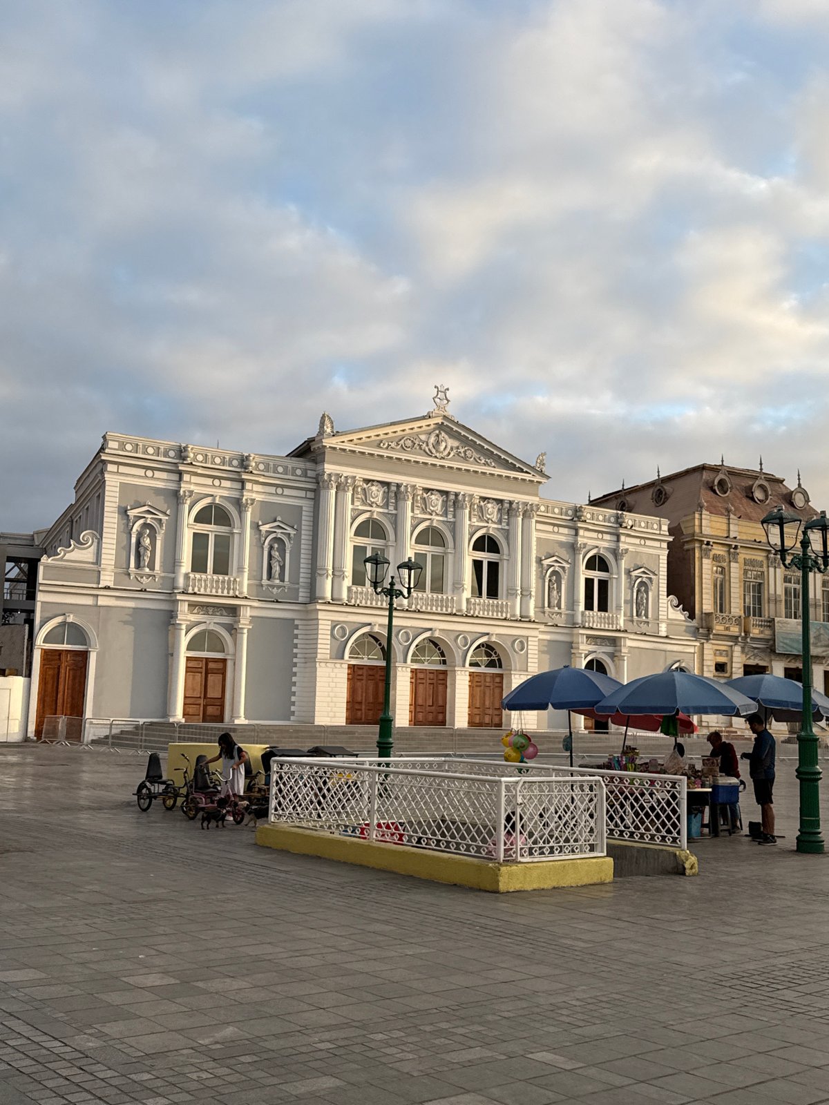 Iquique's historic downtown landmarks at dusk