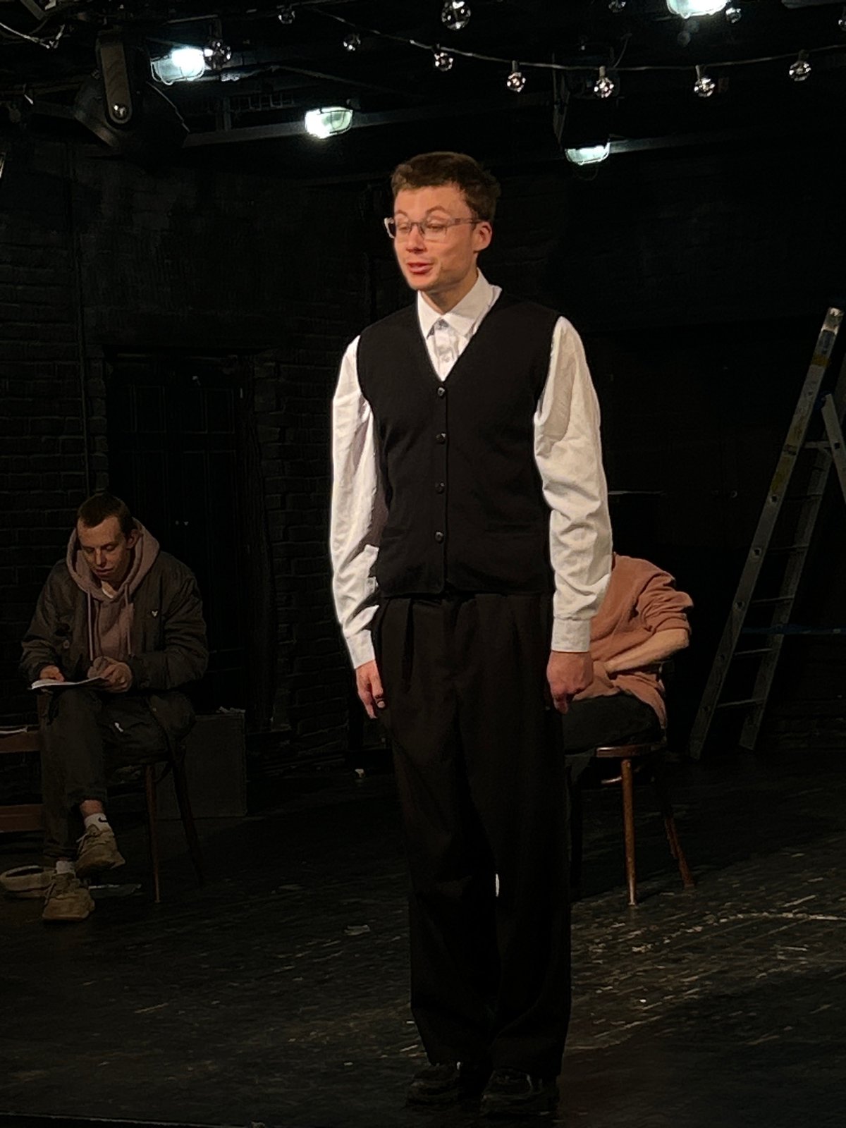 Theatrical rehearsal or performance documented over three-minute span