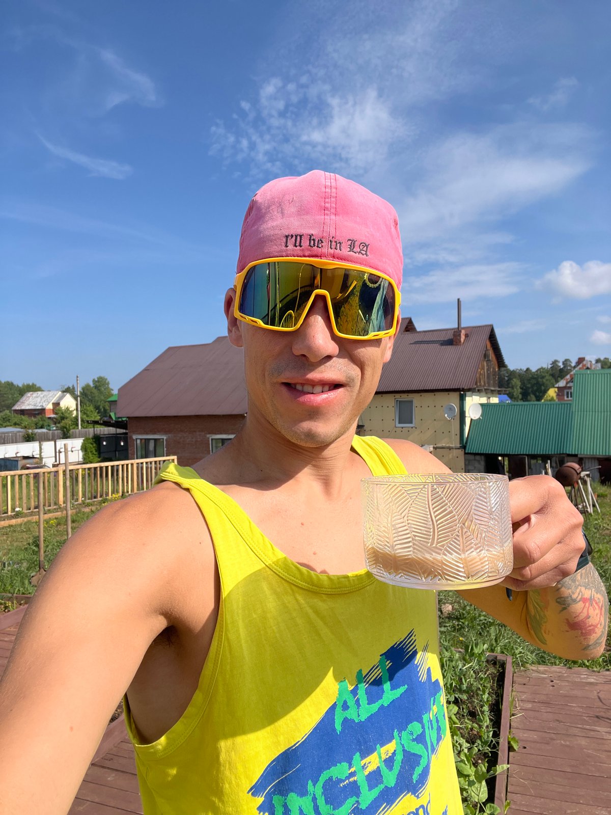 Morning coffee gathering in Chaikovsky with colorful summer vibes