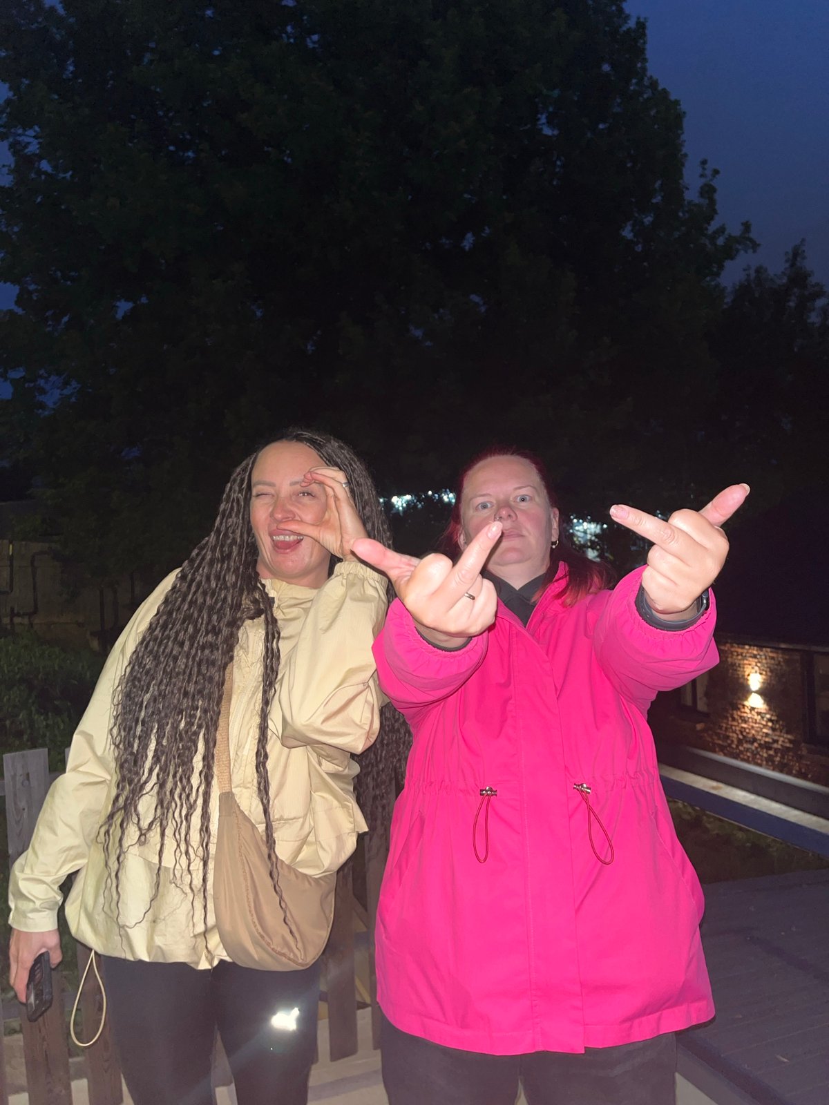 Two women photographed together during evening in Chaikovsky, Russia