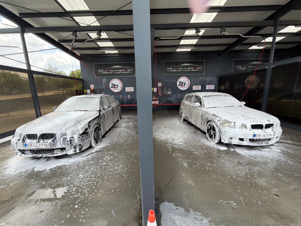 Cars receive routine wash at Bulgarian car wash facility