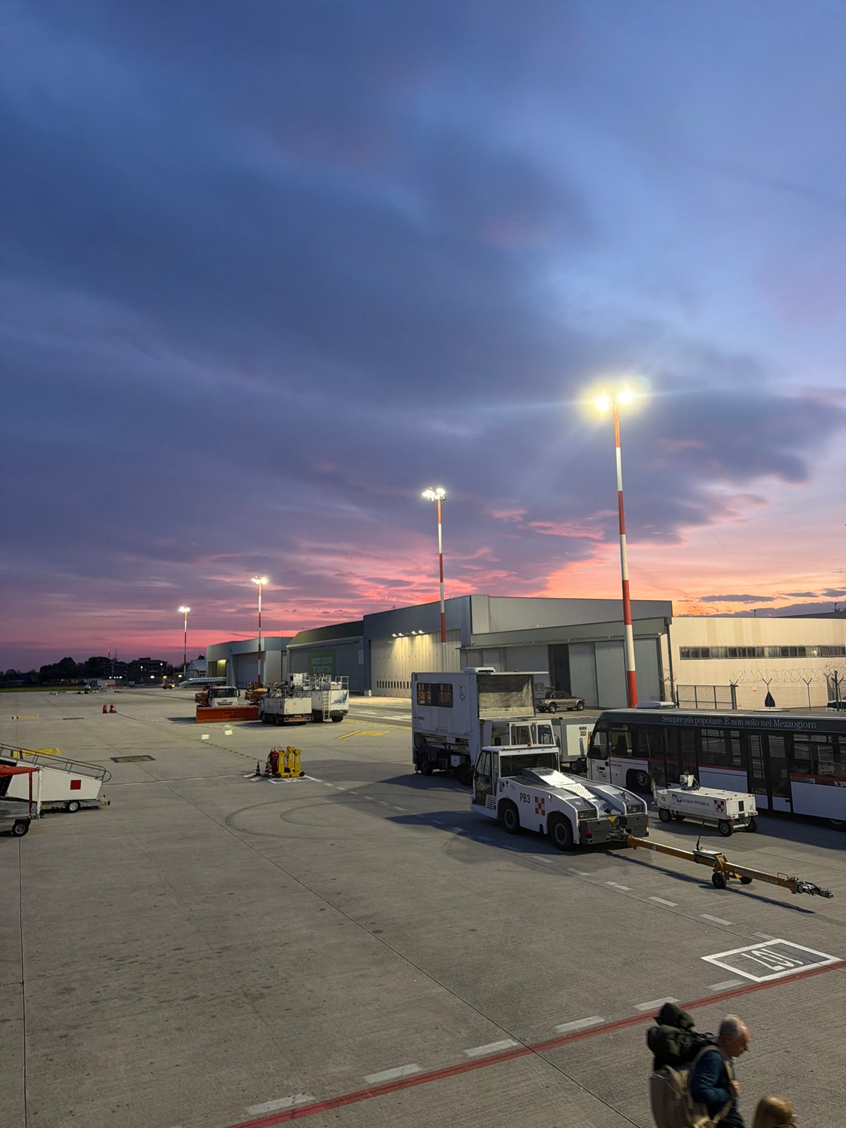 Ryanair aircraft operations observed at Italian airport during sunset