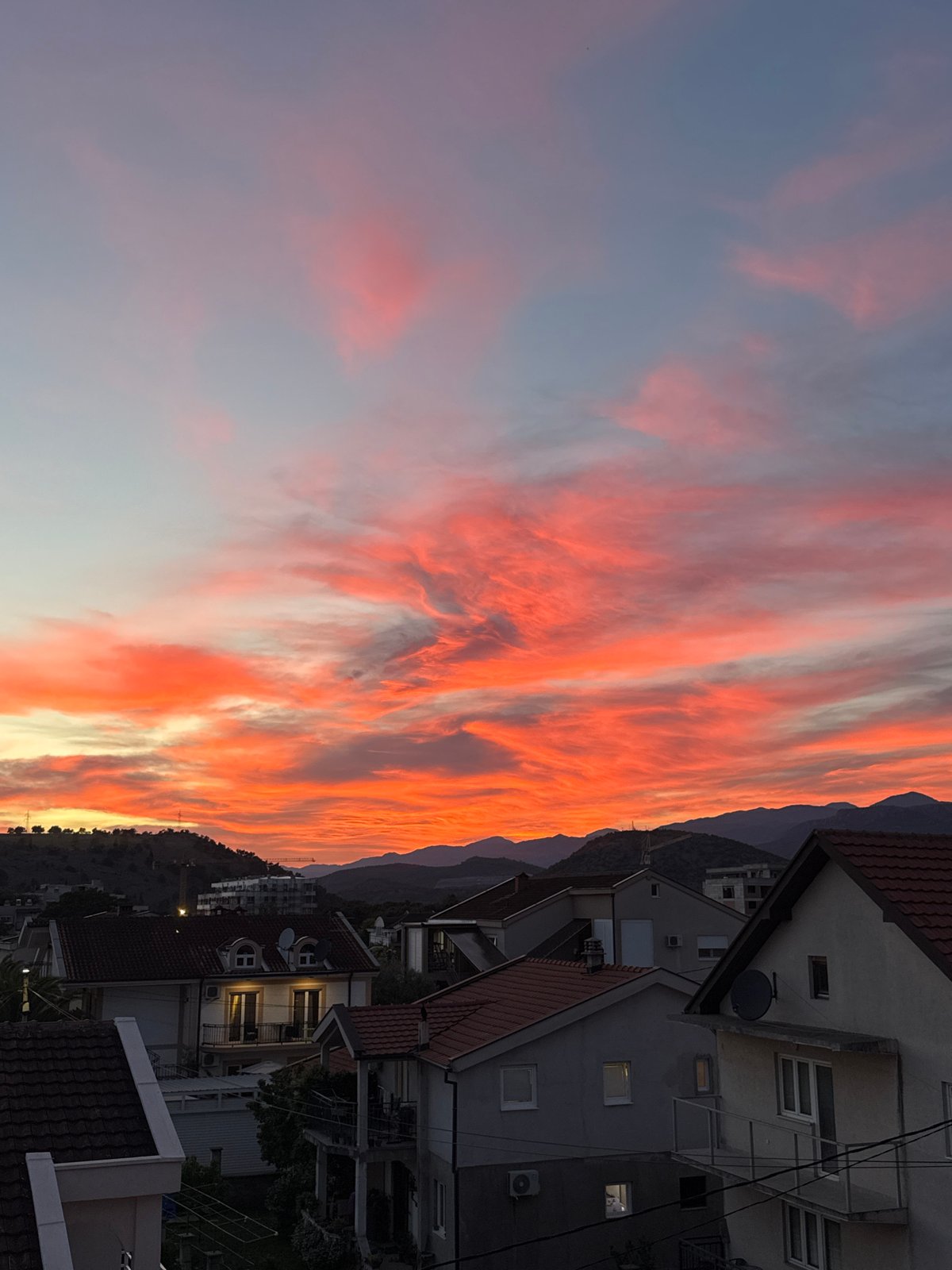 Sunset over Podgorica residential area from multiple angles