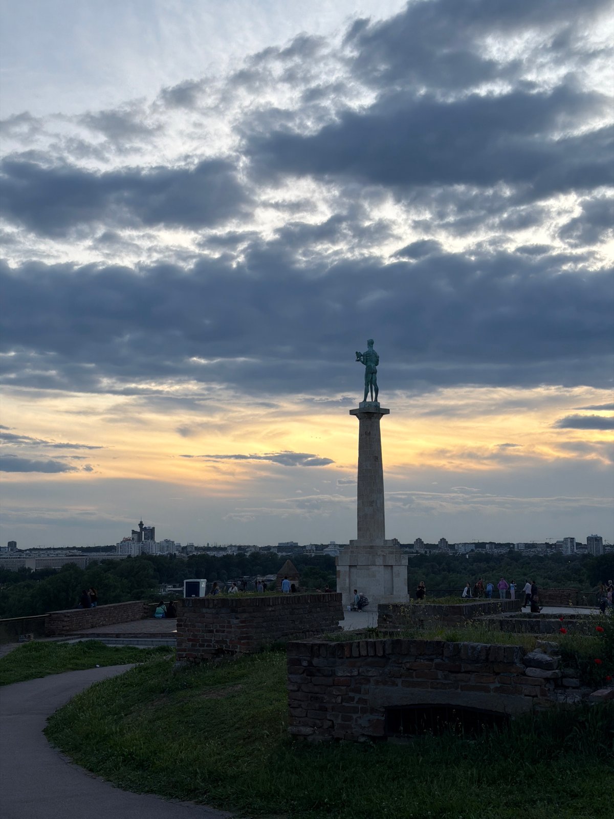 Victor Monument photographed during dramatic sunset in Belgrade