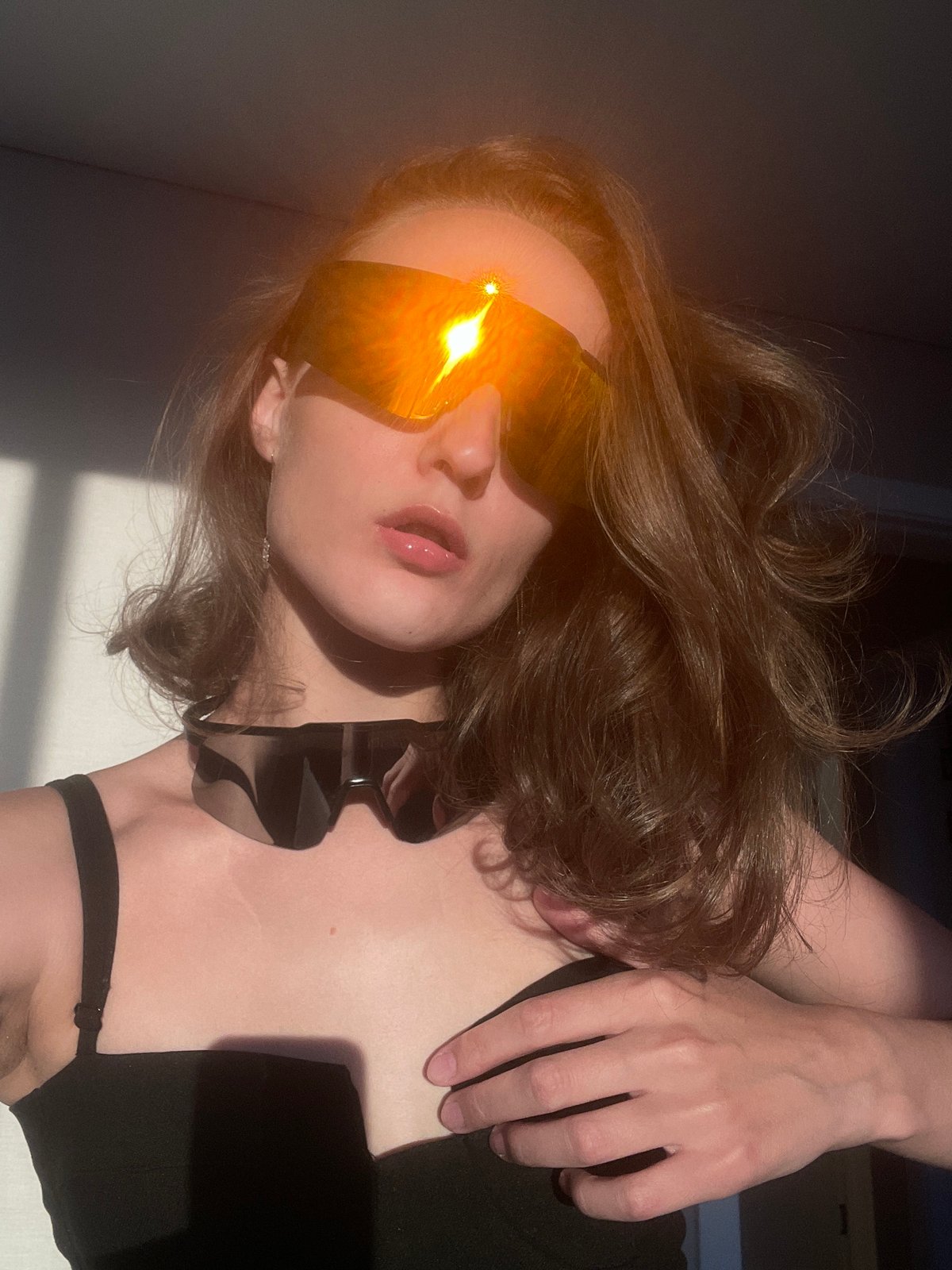 Woman spotted wearing futuristic sunglasses in Russian village