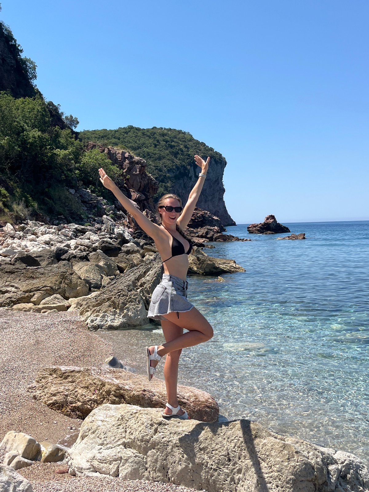 Lazy morning on Sveti Stefan's pebble beach, Montenegro