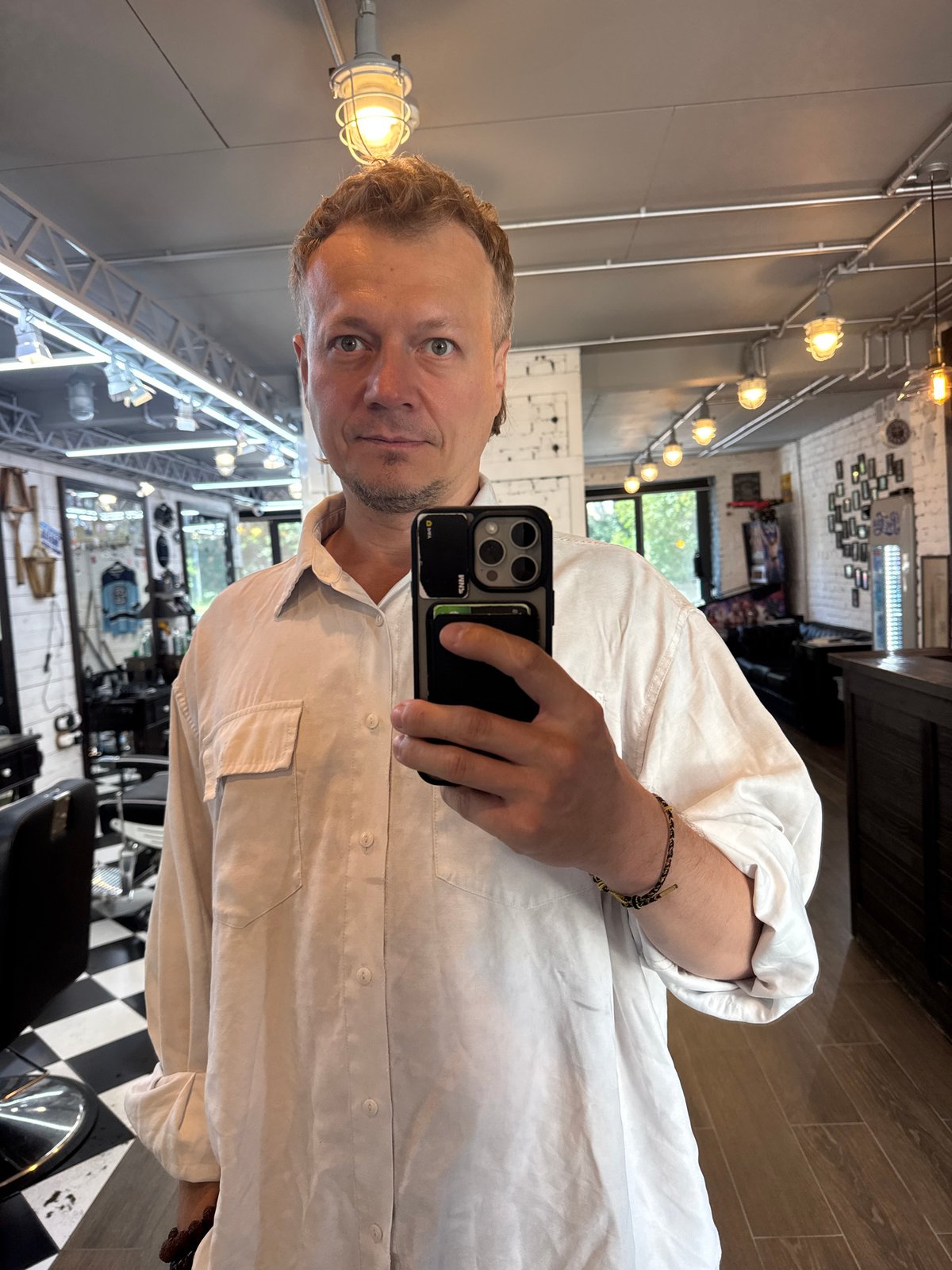 Inside a vintage-styled barber shop in Novosibirsk