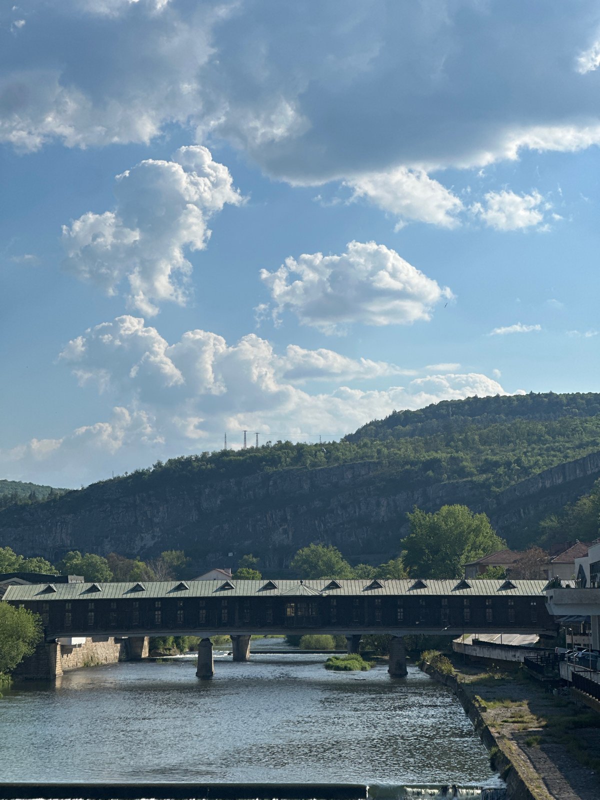 Covered Bridge and river documented in Lovech, Bulgaria
