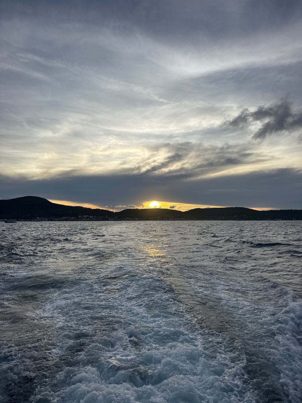 Sunset captured from moving boat in Gulf of Thailand