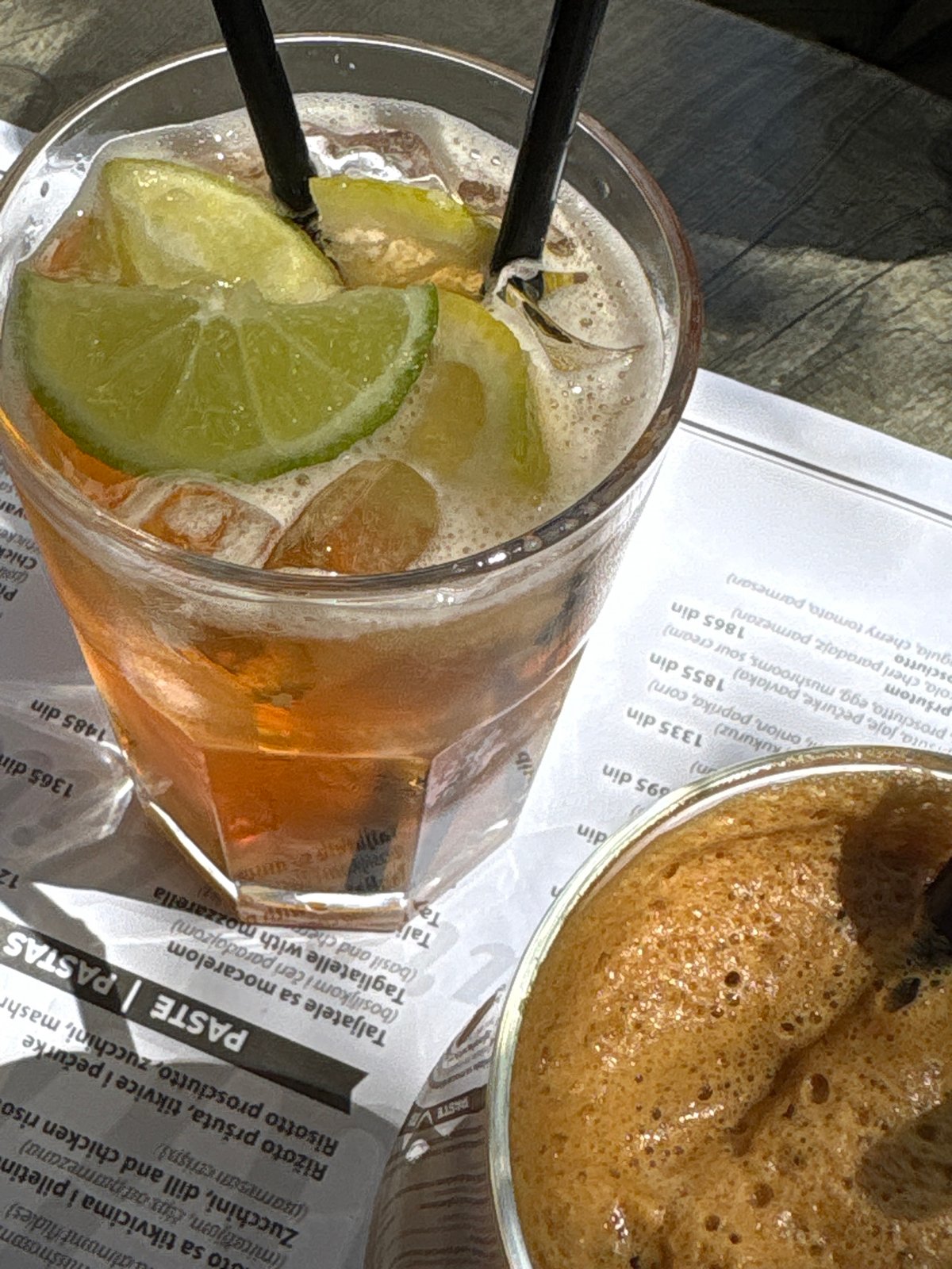 Afternoon drinks at Belgrade cafe featuring iced tea and coffee