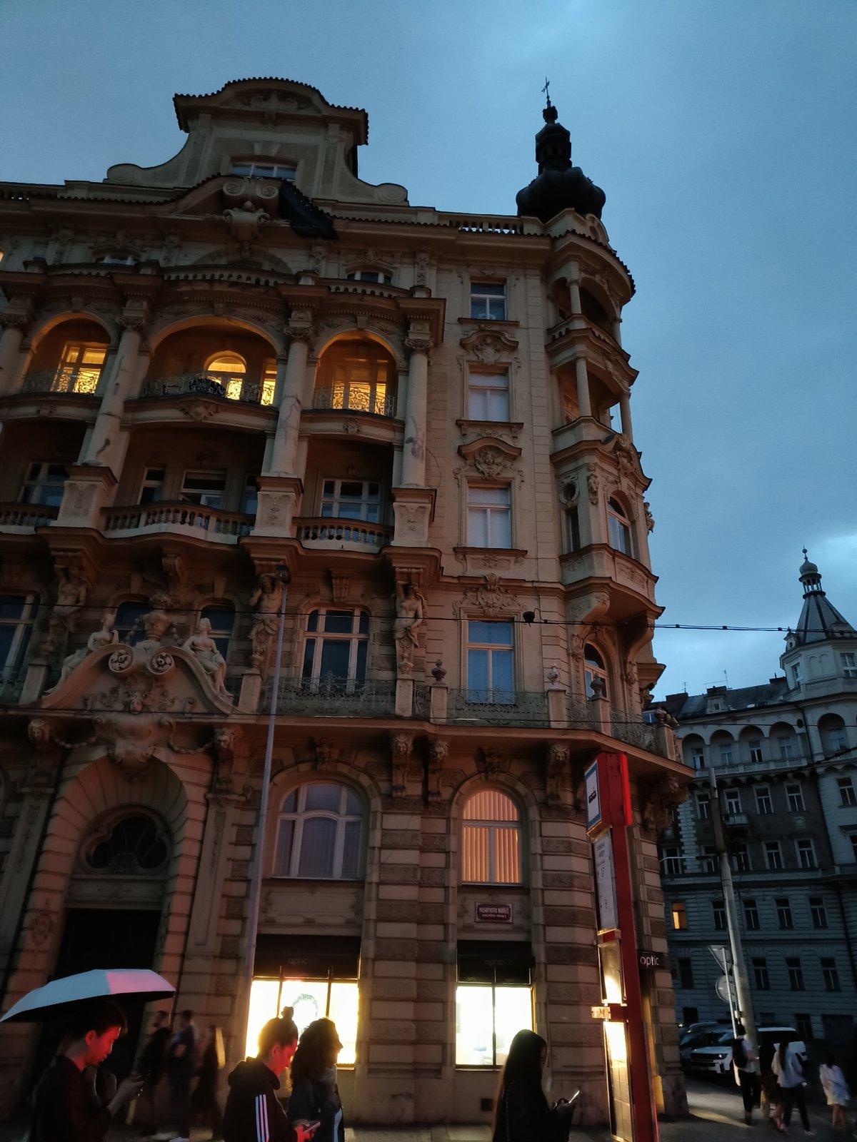 Prague architectural tour documented during evening hours