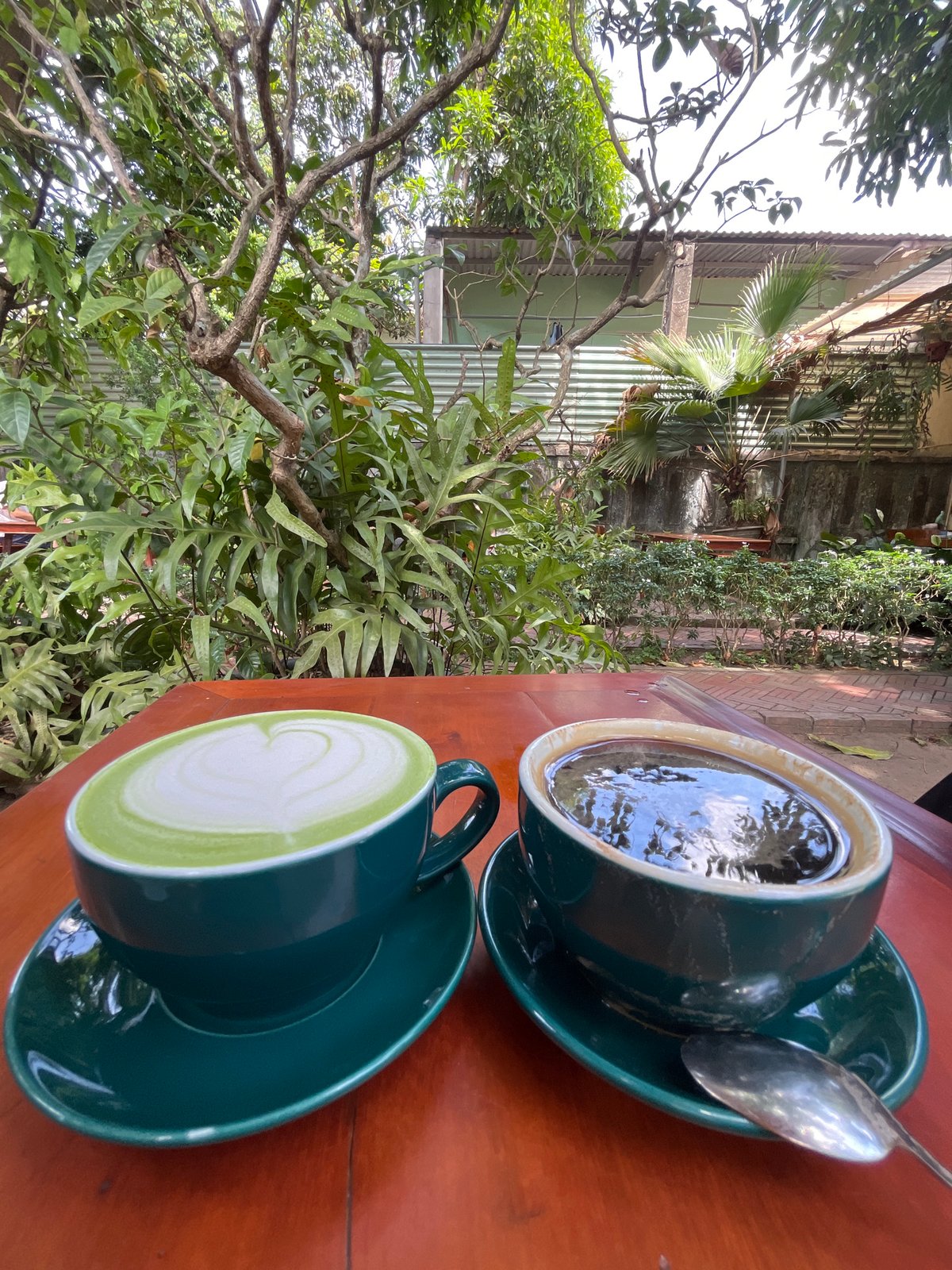 Early morning scenes at Da Nang garden cafe wellness center