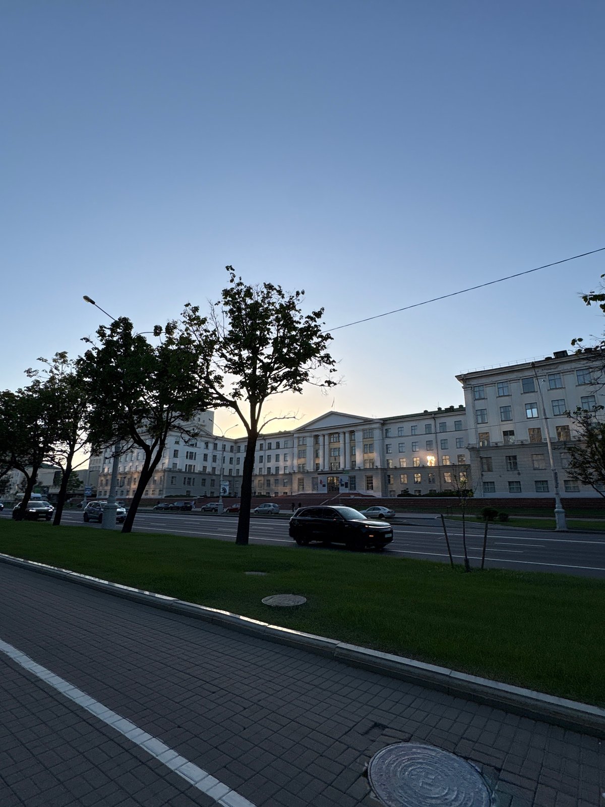 Dusk street scene documented in central Minsk, Belarus
