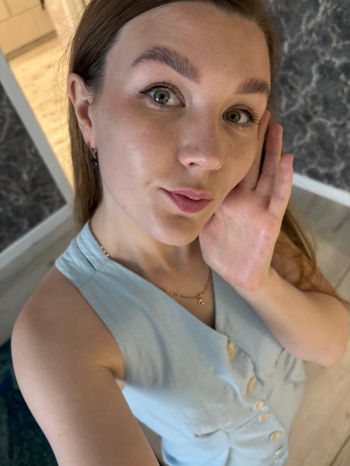 Selfie session in a light blue dress, Izhevsk
