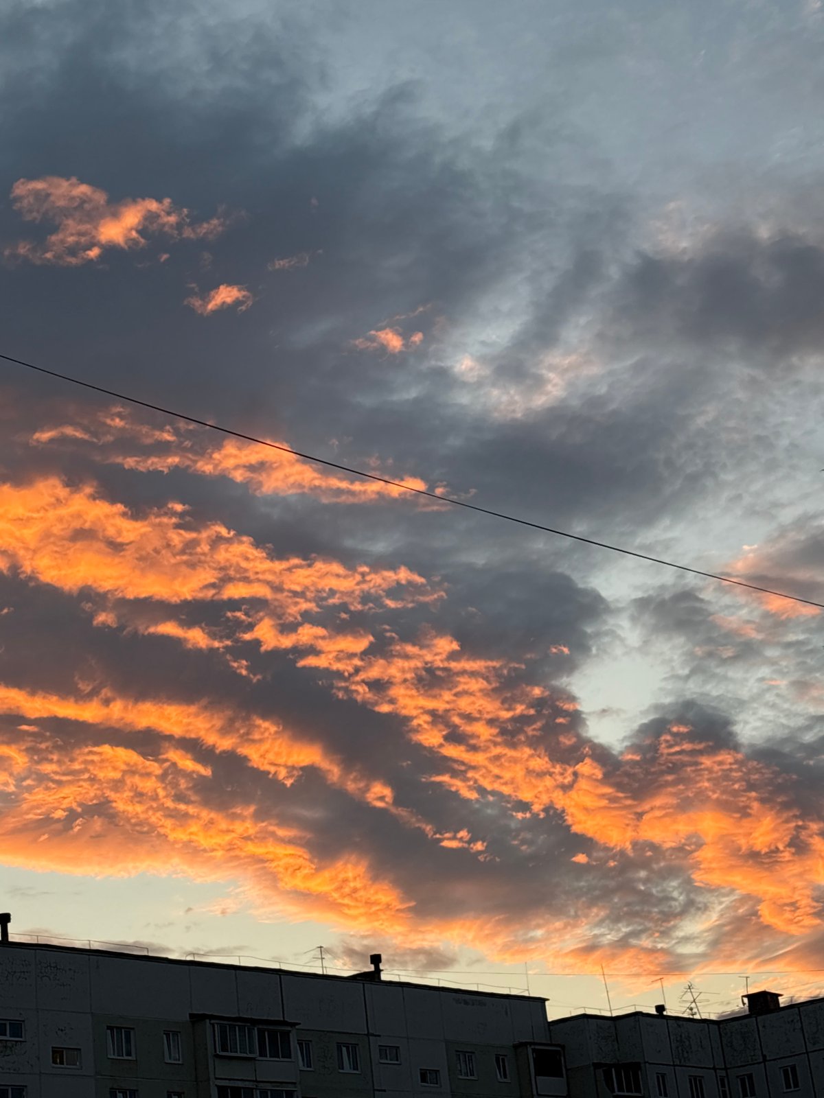 Stormy sunset lights up the sky over Bratsk