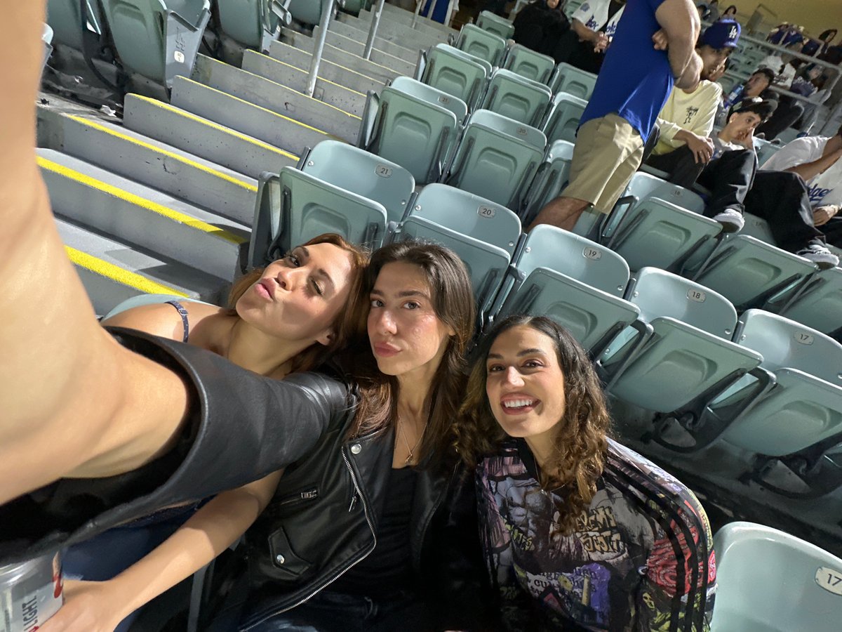 Friends take selfie at Dodger Stadium night game
