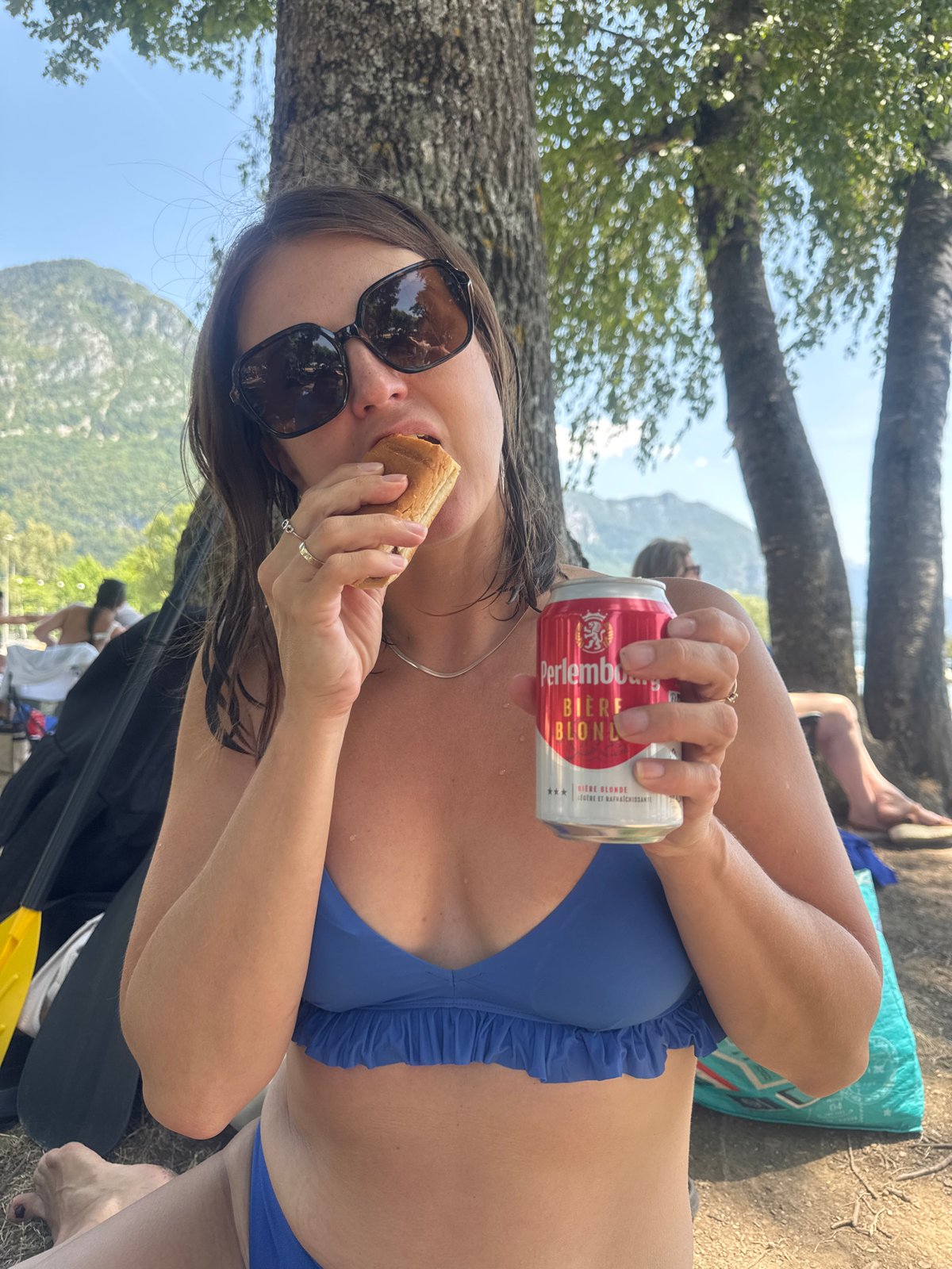 Beer, hot dogs, and sunshine at an Annecy summer hangout