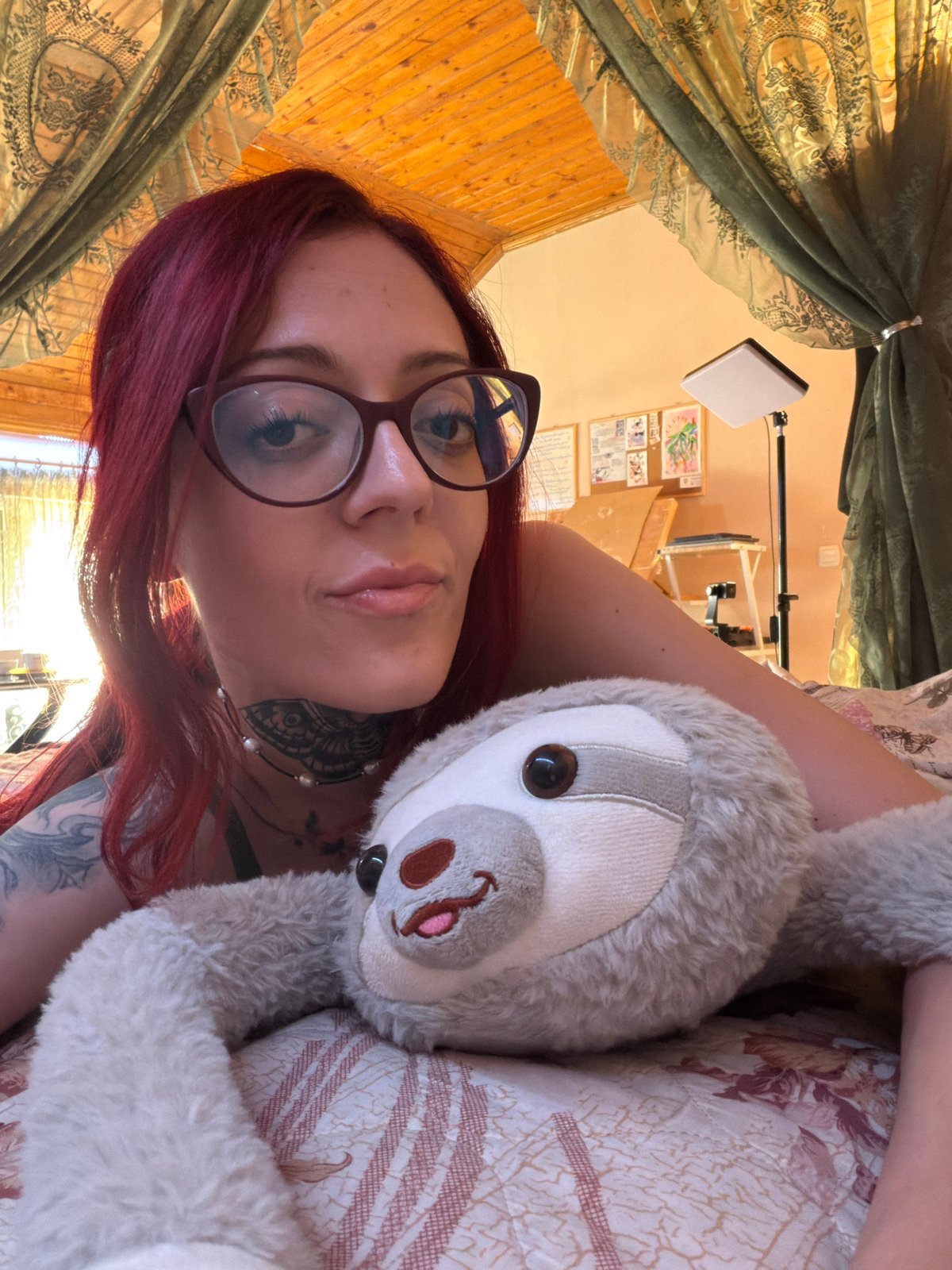 Slow morning in a Svilengrad attic room with a plush sloth
