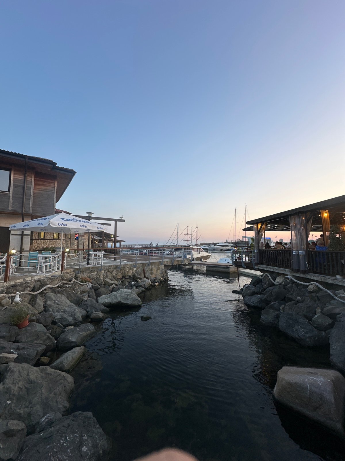 Sunset at Nesebar's harbor and beach, golden hour