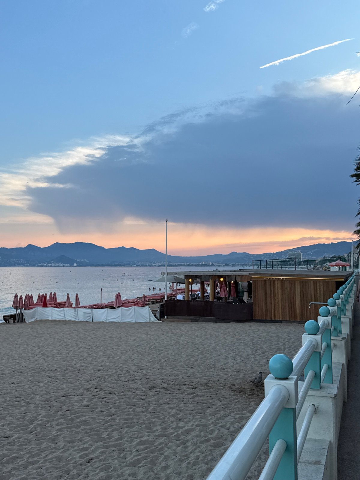 Cannes beachfront at golden hour, Promenade de la Croisette