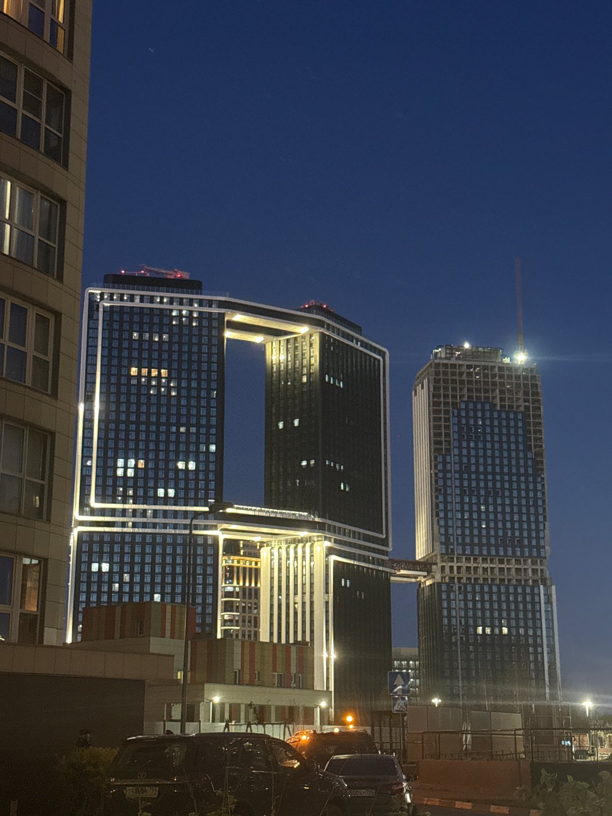 Twilight Views of Illuminated High-Rises Captured in Khimki, Russia