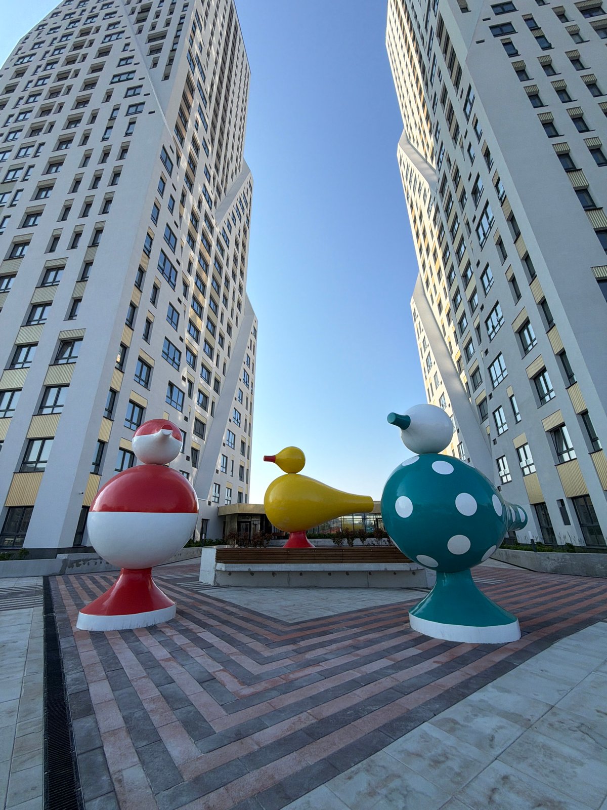 Bold abstract sculptures fill a Yekaterinburg public plaza