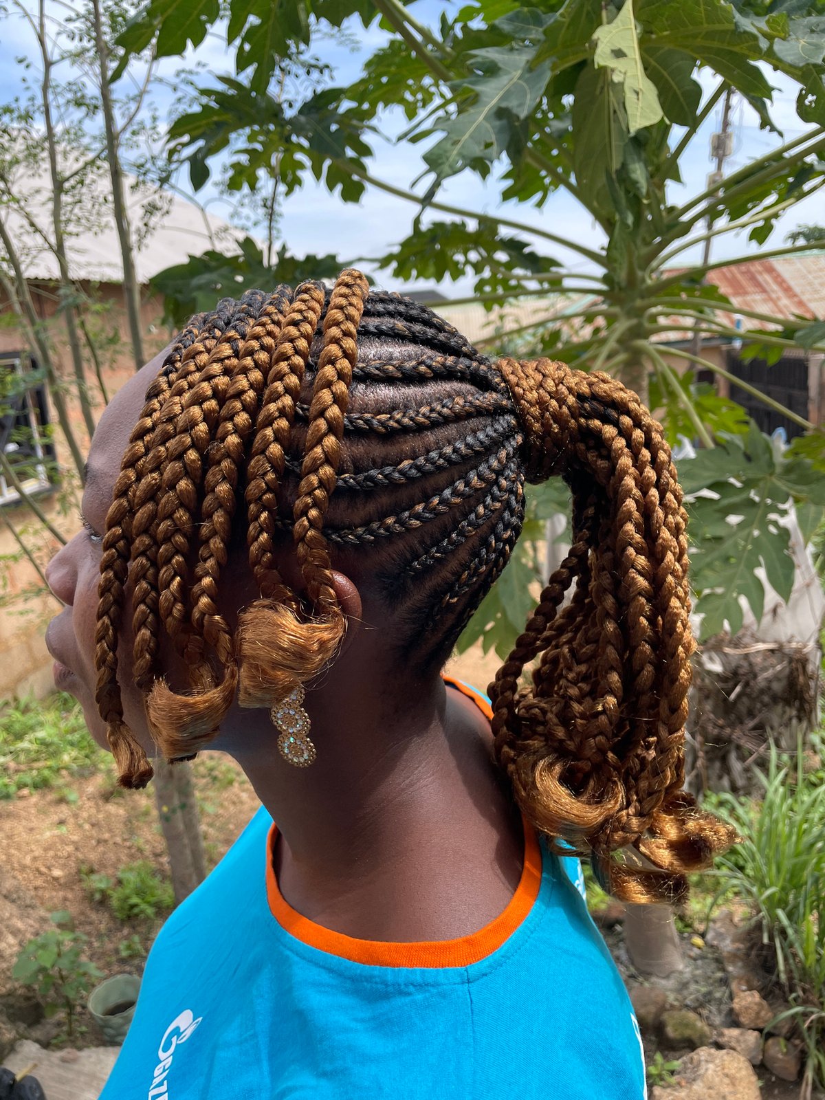 Close-up angles on braided ponytail style in Jos, Nigeria