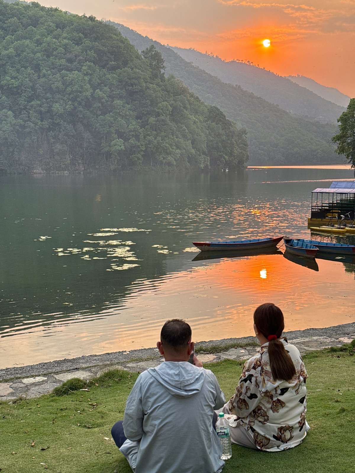 Sunset gathering captured at Phewa Lake, Pokhara