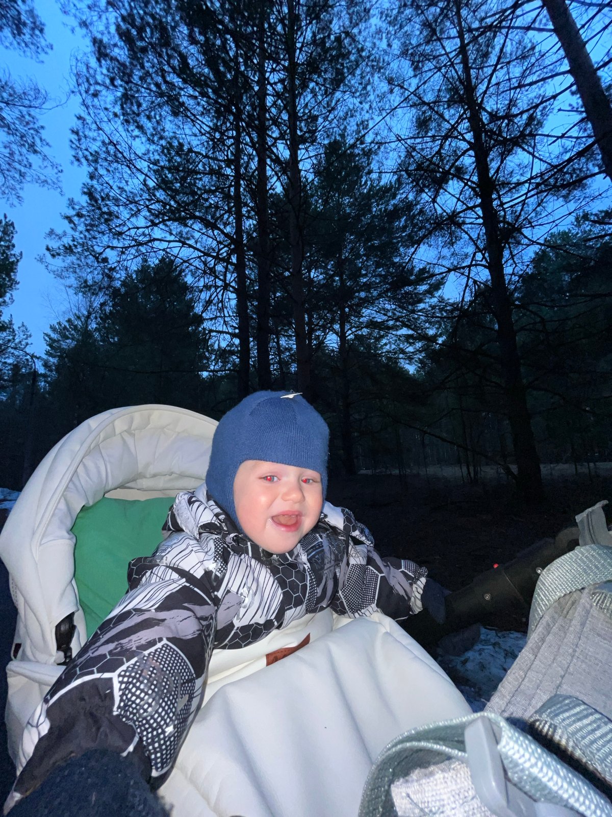 Mother and baby enjoy forest outing in Chaikovsky
