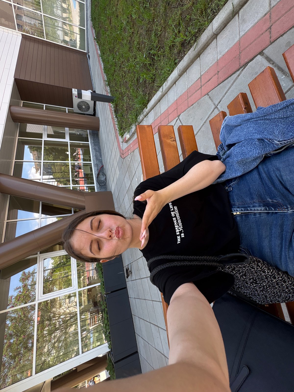 Woman takes selfie, dines out in Burgas morning