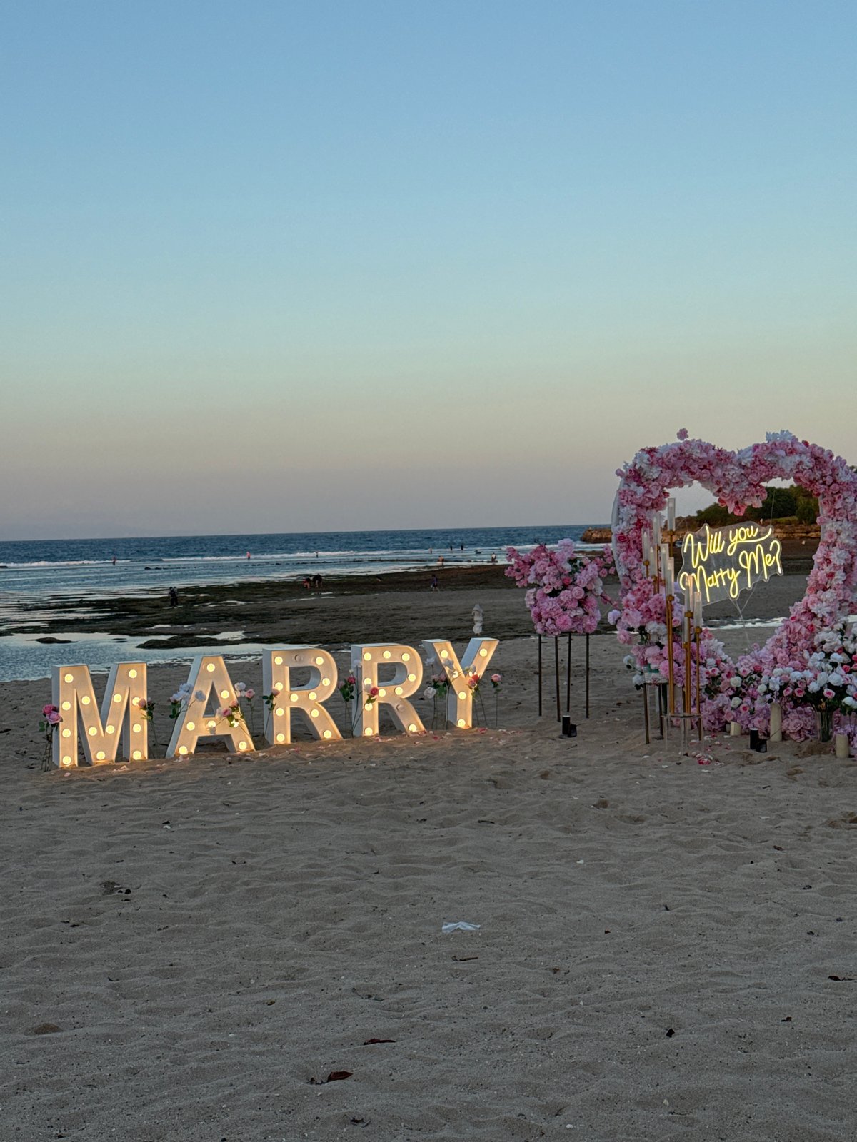 Beach Marriage Proposal Setup at Sunset in Kuta Selatan