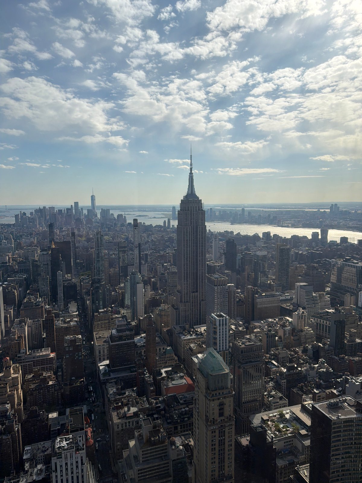 Aerial view captures NYC skyline with Empire State Building