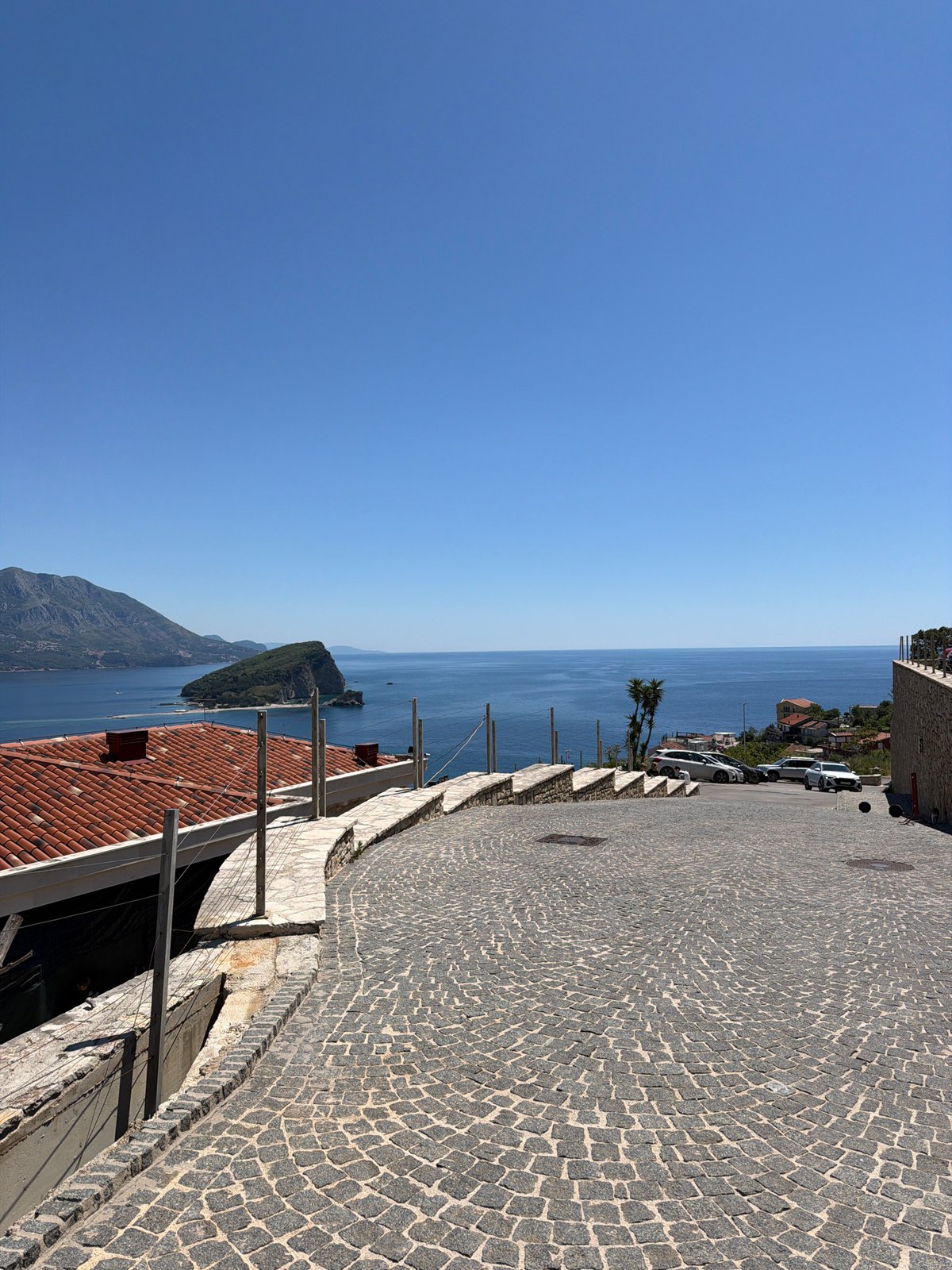 Elevated views of Budva coastline captured from scenic overlook