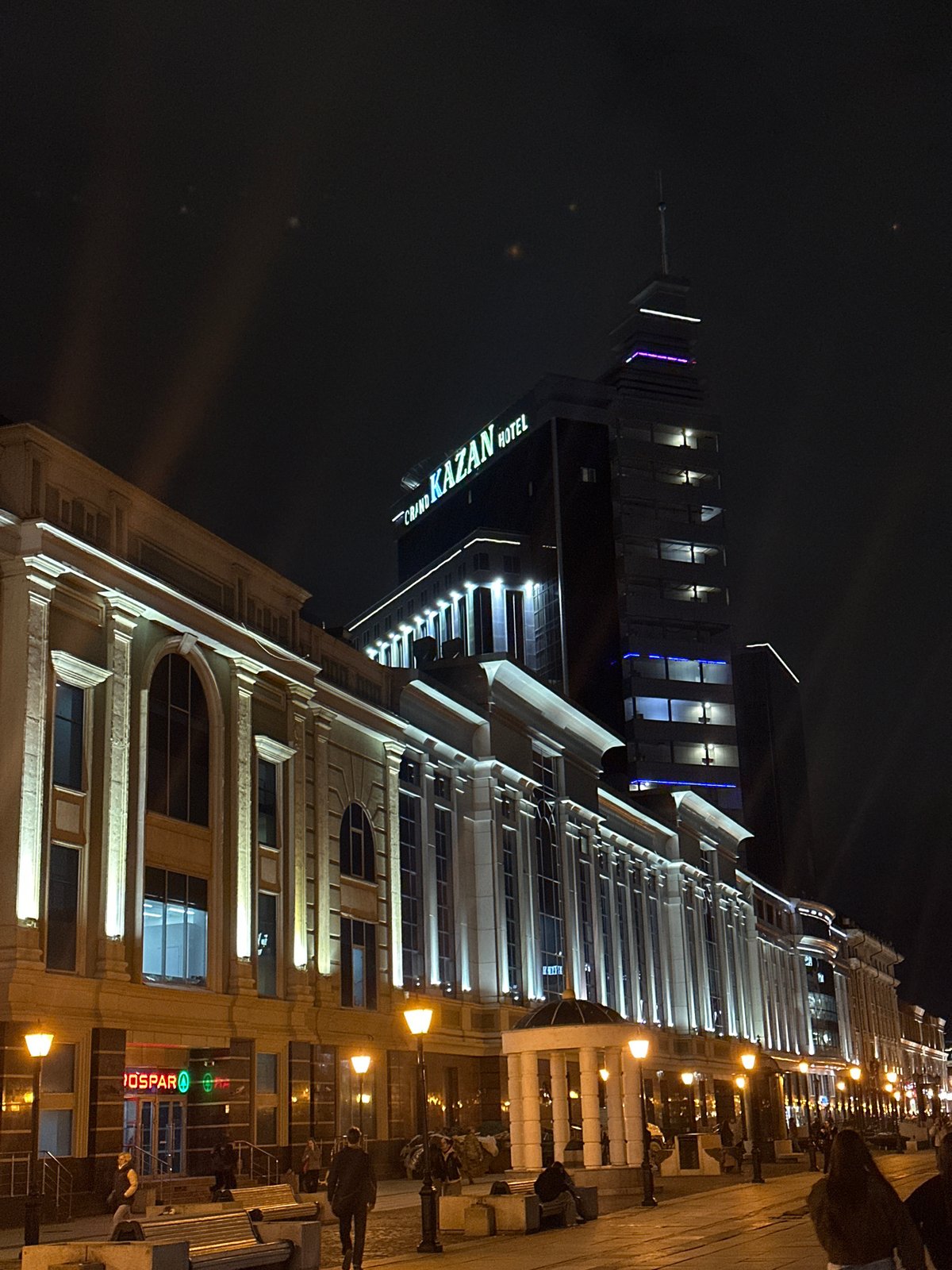 Nighttime street scene captured in Kazan, Russia hotels district