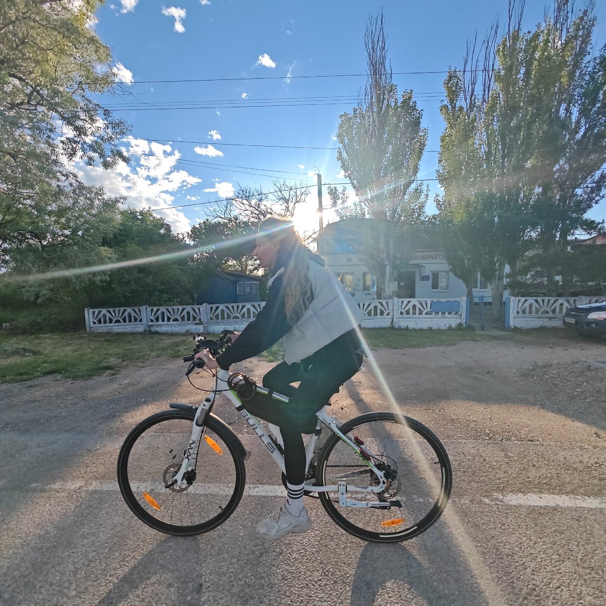 Cyclist spotted on paved roads in Ukrainian rural settlement