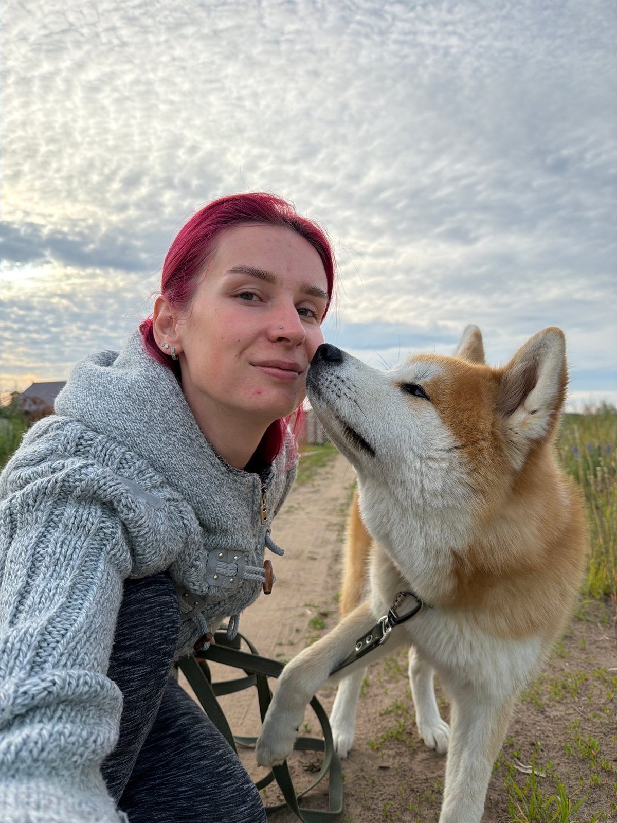 Selfie and dog moment with an Akita in Chaikovsky