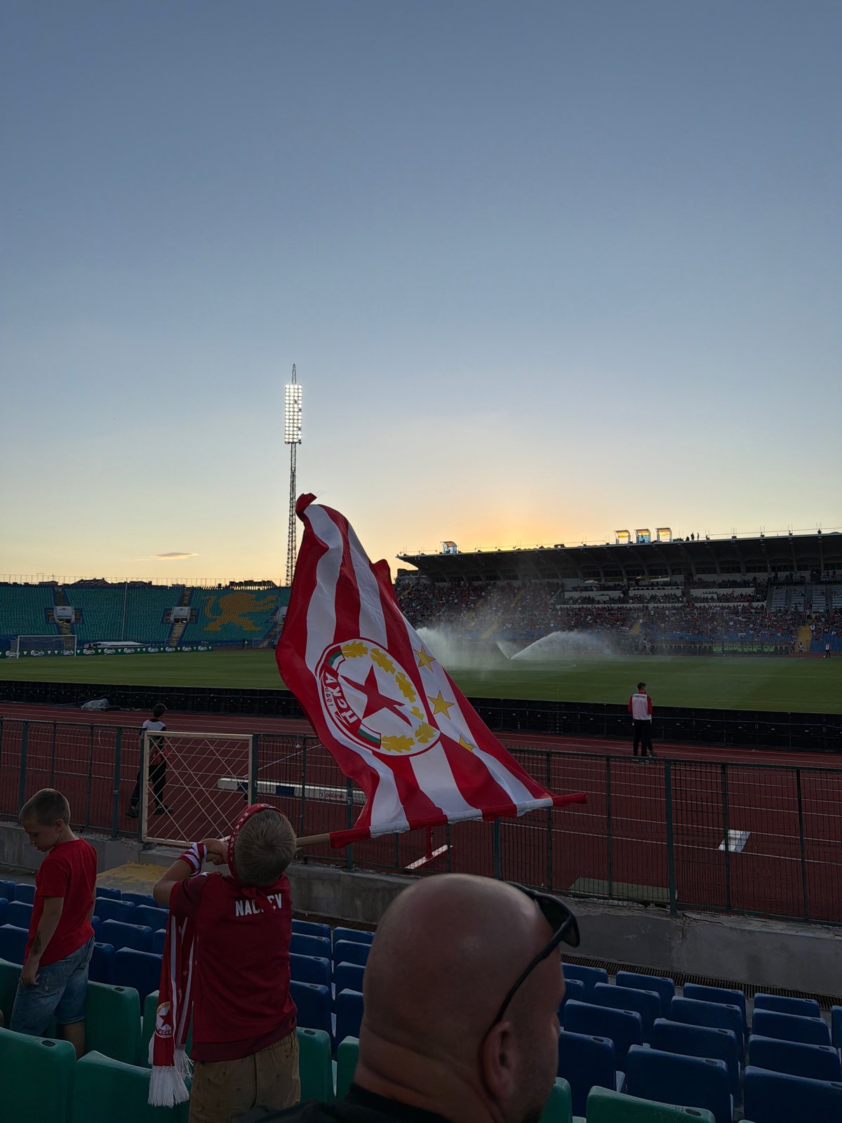 Red-and-white flag flies at packed Sofia football stadium