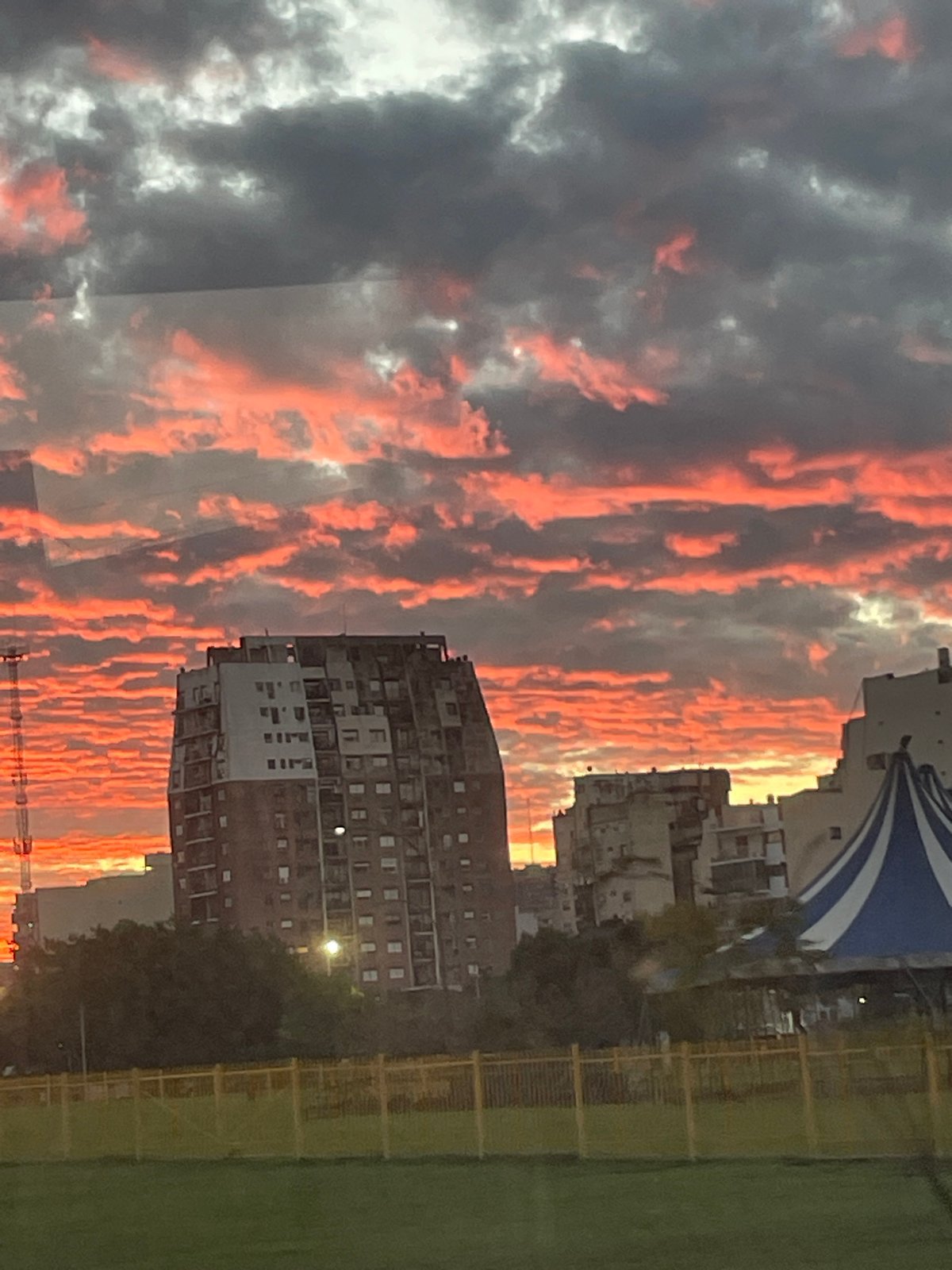 Dramatic red sunset observed over Buenos Aires parkland