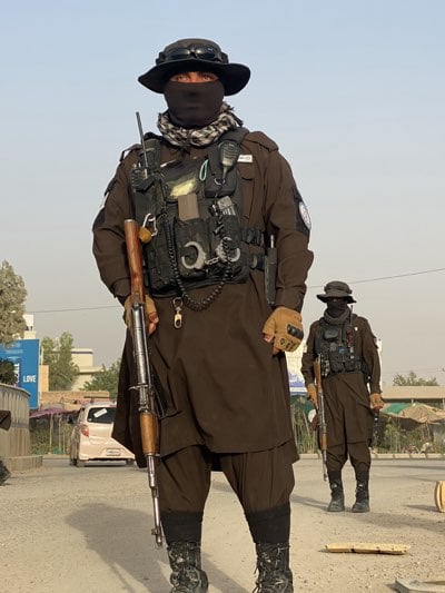 Armed security forces patrol Kandahar streets in Afghanistan