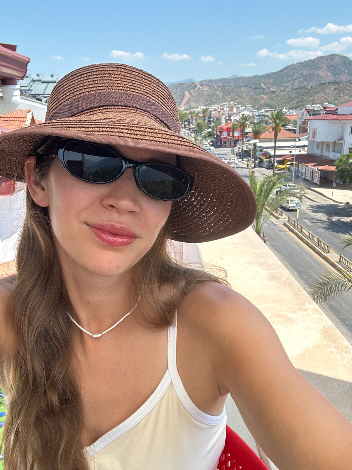 Balcony morning in Fethiye with matcha lattes and mountain views