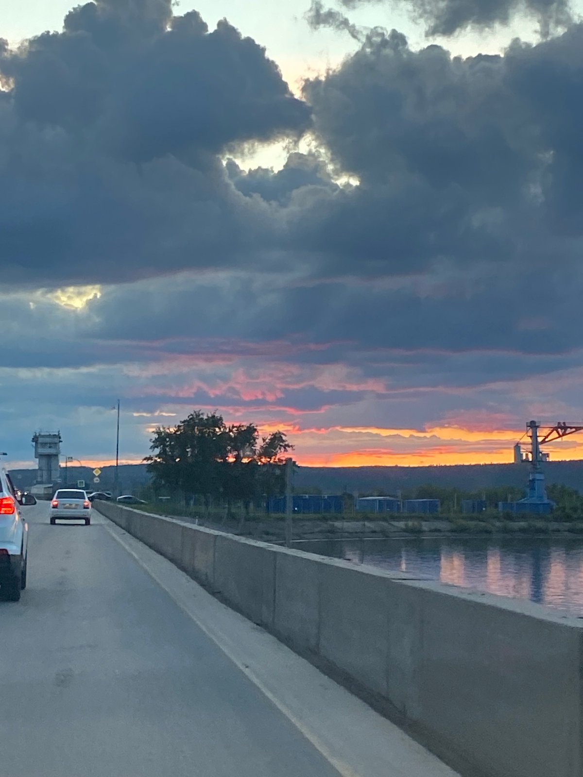Dramatic sky conditions observed from elevated road in Chaikovsky